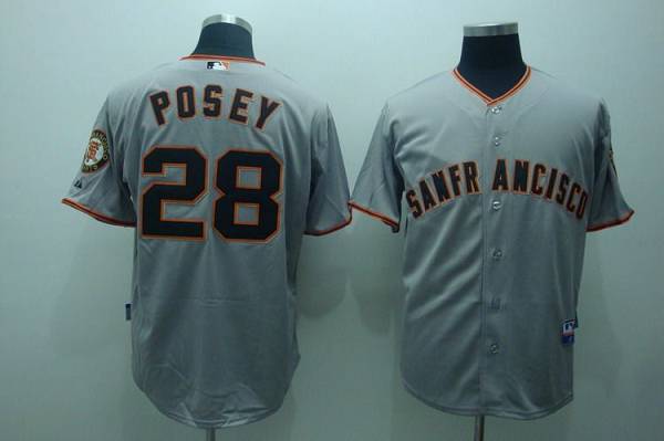 Giants #28 Buster Posey Stitched Grey MLB Jersey - Click Image to Close